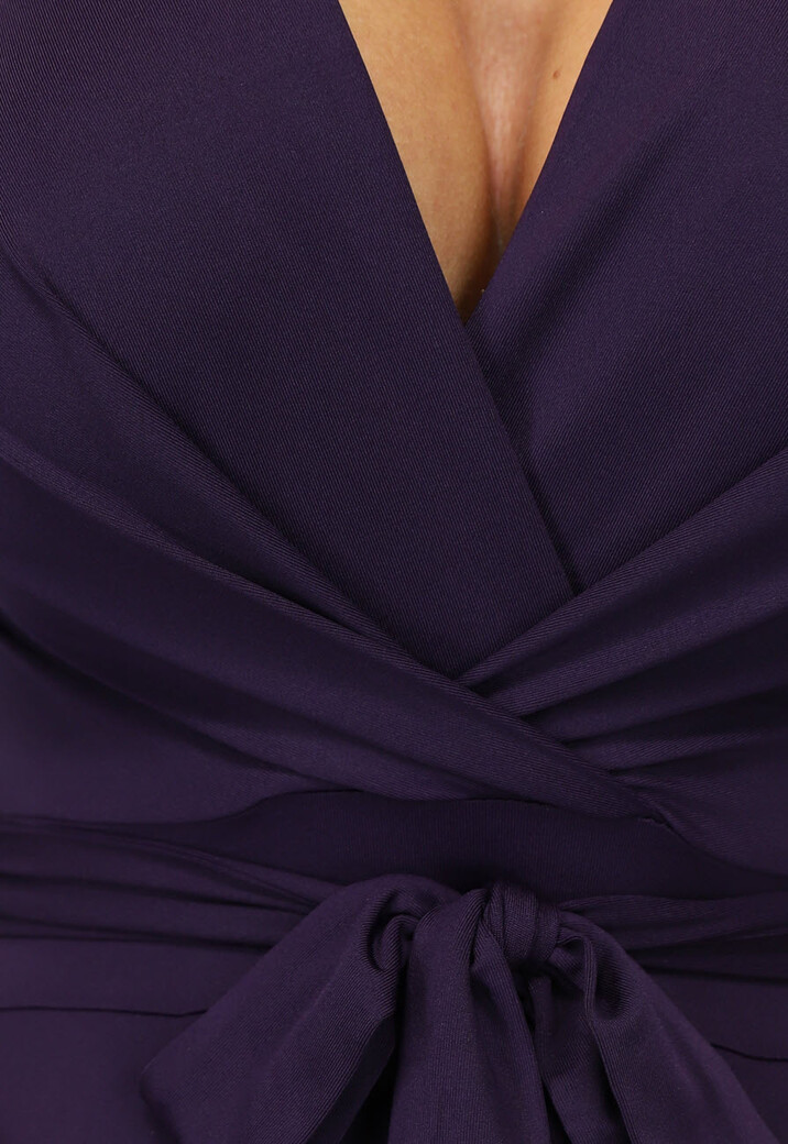 Paarse Jumpsuit met Wijde Pijpen en Tailleband