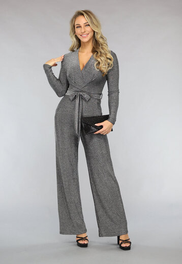 Elastische Zilveren Glitter Jumpsuit