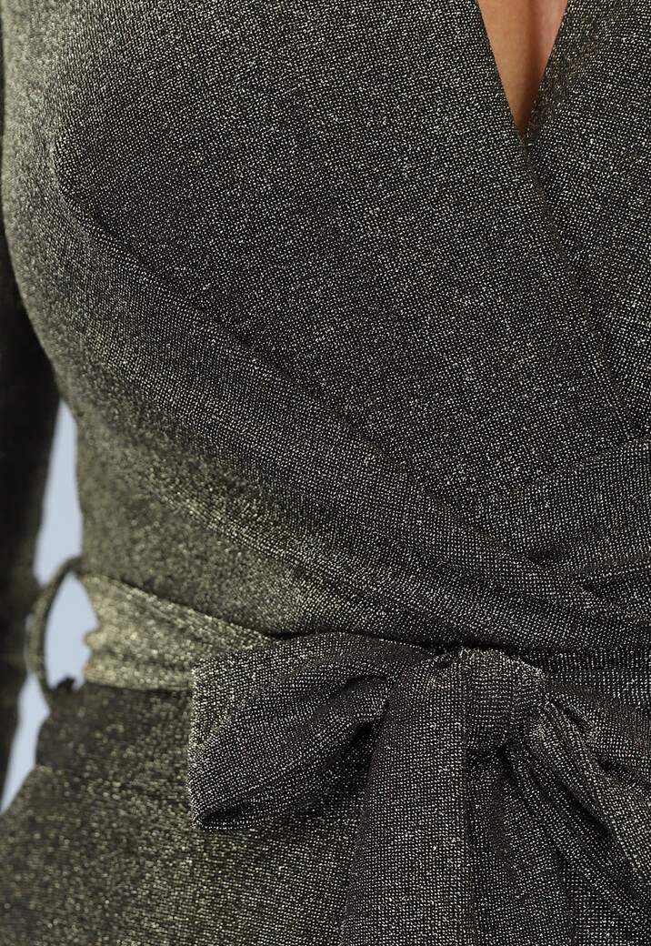 Elastische Gouden Glitter Jumpsuit met Wijde Pijpen