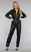 Zwarte Lederlook Jumpsuit met Zipper