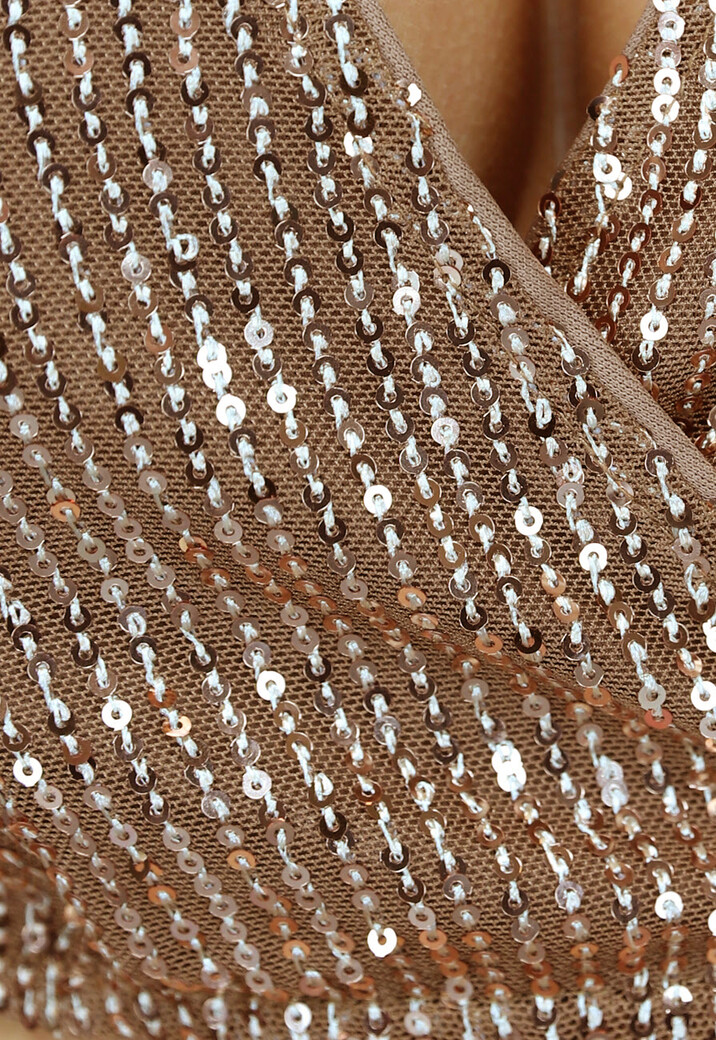 Bruine Overslag Top met Champagne Pailletten