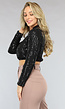 Zwarte Cropped Overslag Blouse met Pailletten