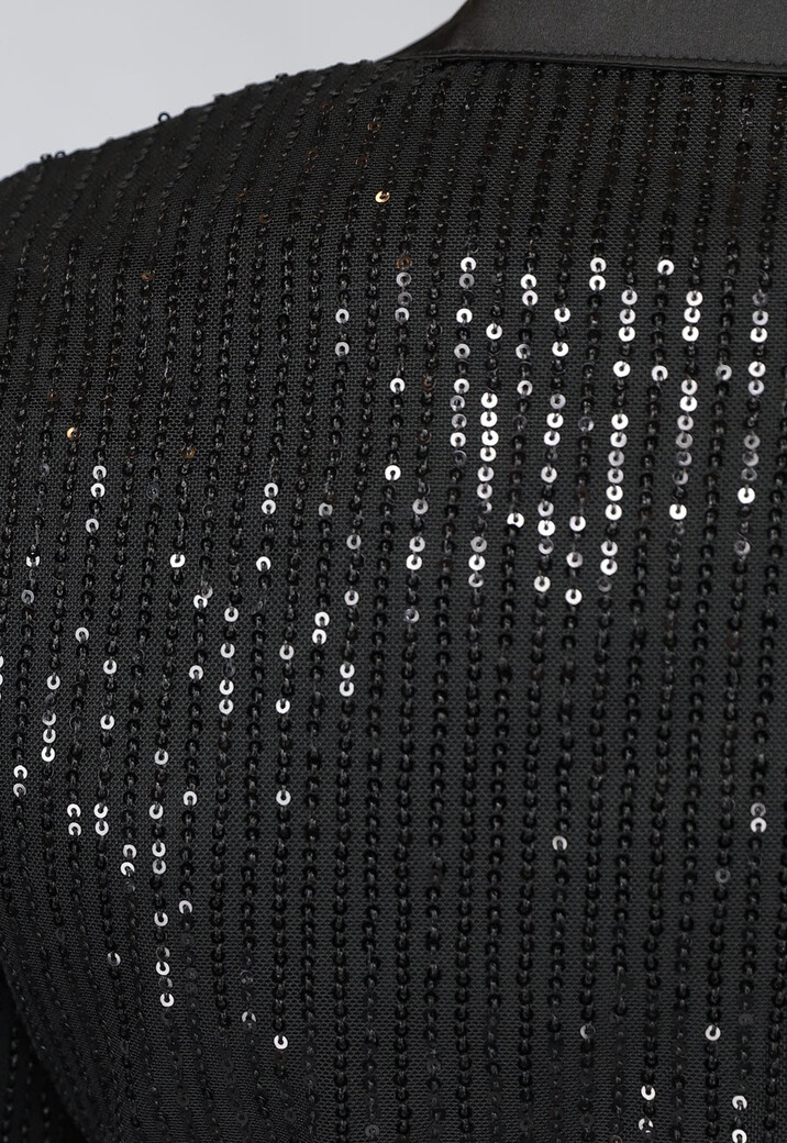 Zwarte Cropped Overslag Blouse met Pailletten