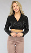 Zwarte Cropped Overslag Blouse met Pailletten