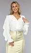 Witte Blouse met Ruches en Trompetmouwen