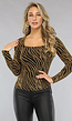 Stretchy Longsleeve Top met Gouden Zebra Print