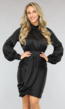 Zwarte Geplooide Satin Jurk