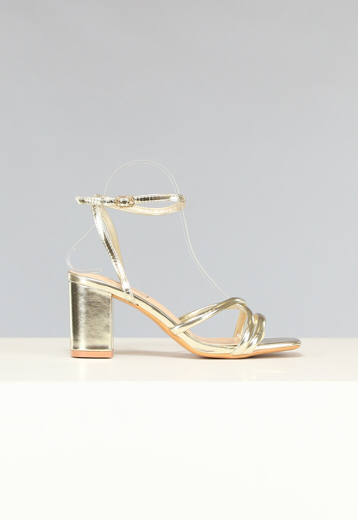 Metallic Gouden Strap Hakken met Lage Hak