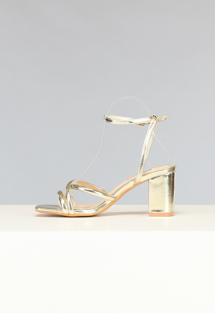 Metallic Gouden Strap Hakken met Lage Hak