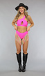 Asymmetrische Neon Roze Bikini Set met Franjes