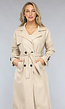 Lange Beige Lederlook Jas met Tailleband