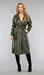 Donkergroene Lederlook Trenchcoat met Gesp Detail