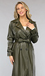 Donkergroene Lederlook Trenchcoat met Gesp Detail