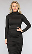 Zwarte Longsleeve Bodycon Jurk met Geplooid Detail