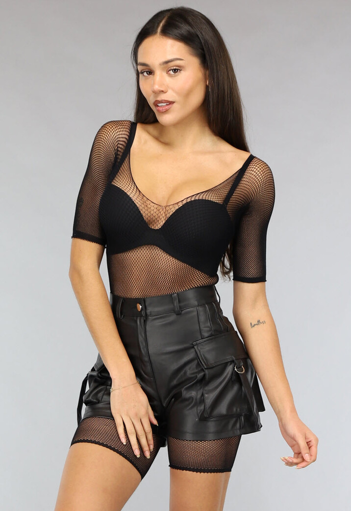 Zwarte Doorschijnende Visnet Playsuit