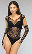 Zwarte Fishnet Glitter Bodysuit met Losse Mouwen