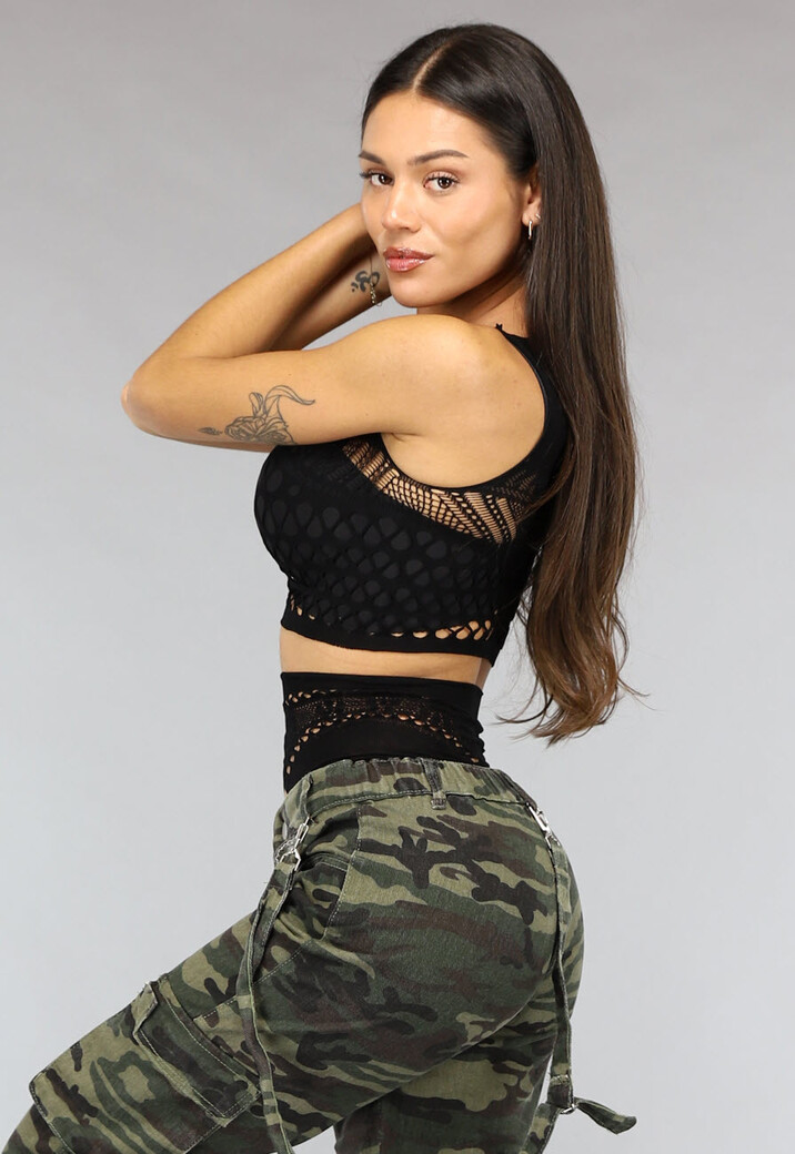 Zwarte Korte Fishnet Two Piece