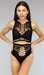 Zwarte Korte Fishnet Two Piece