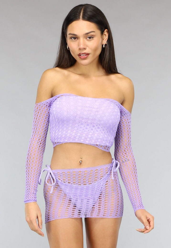 Lila Fishnet Two Piece met Glitters