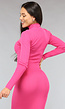 Fuchsia Bodycon Jurk met Rib Detail