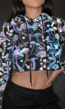 Reflecterende Crop Top met Capuchon en Paddenstoelen Print