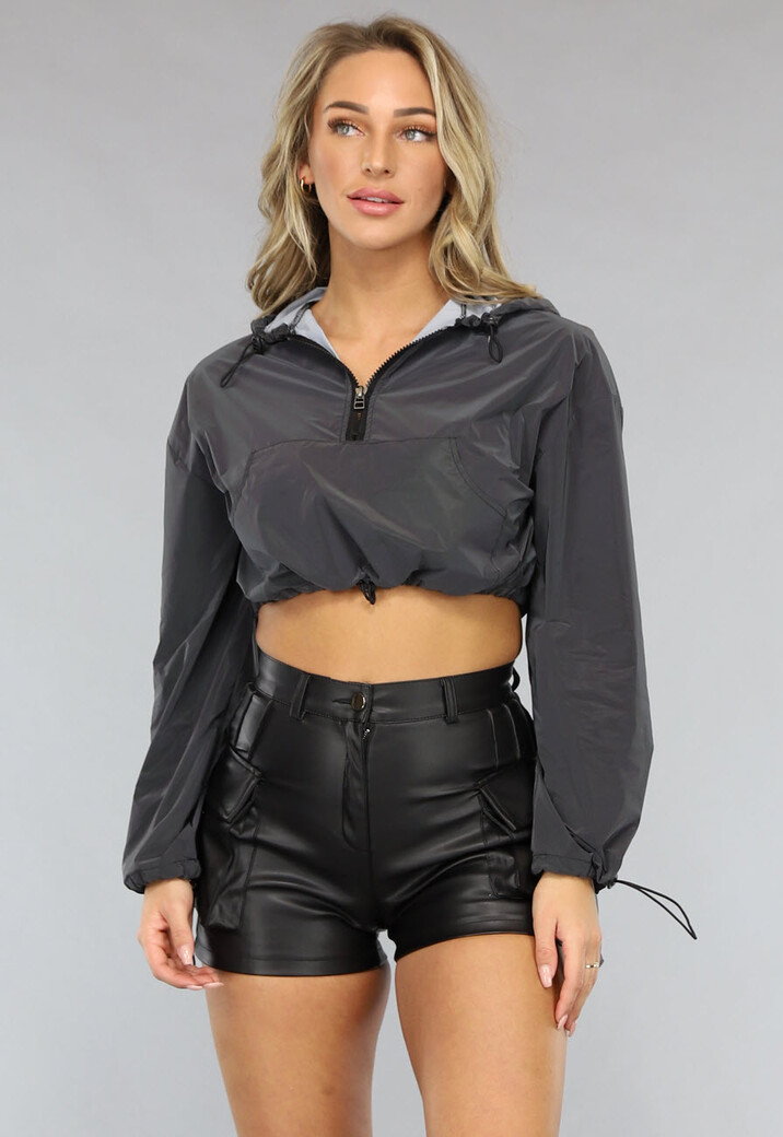 Reflecterend Cropped Windjack met Capuchon