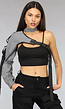 Reflecterende One Sleeve Top met Choker en Gesp Details
