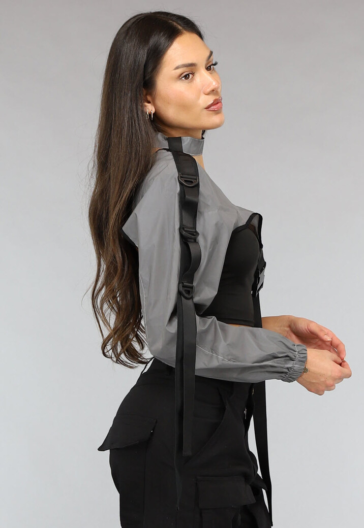 Reflecterende One Sleeve Top met Choker en Gesp Details