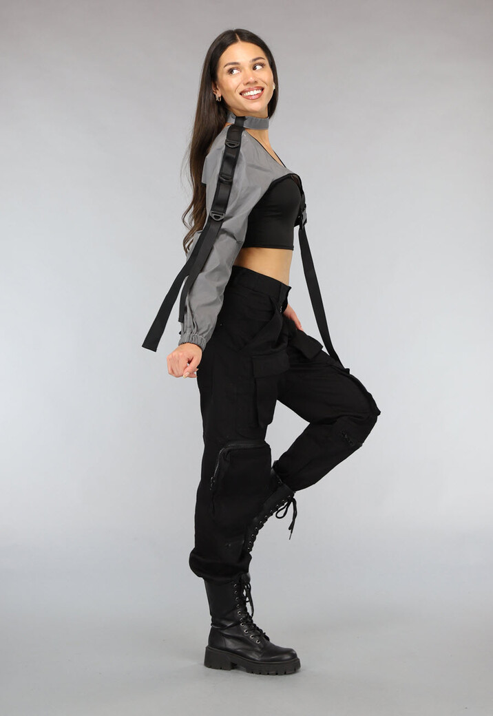 Reflecterende One Sleeve Top met Choker en Gesp Details