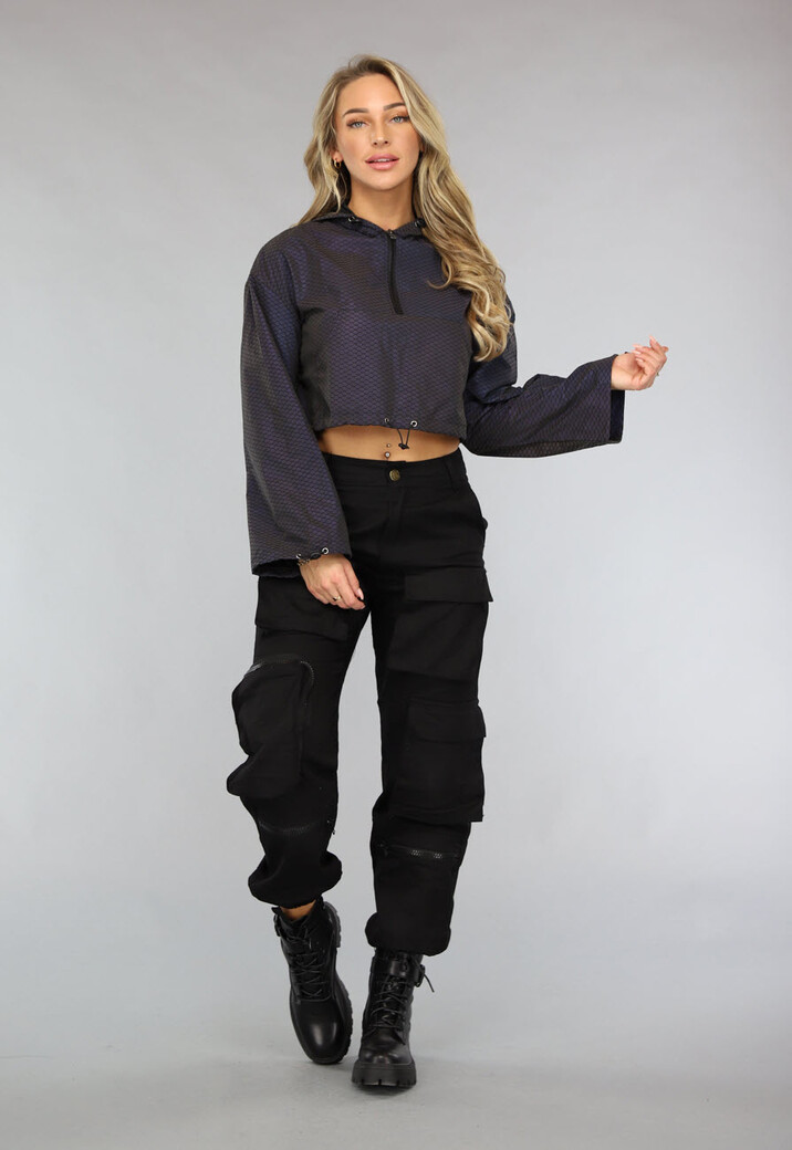 Reflecterend Cropped Windjack met Schubben Patroon met Capuchon
