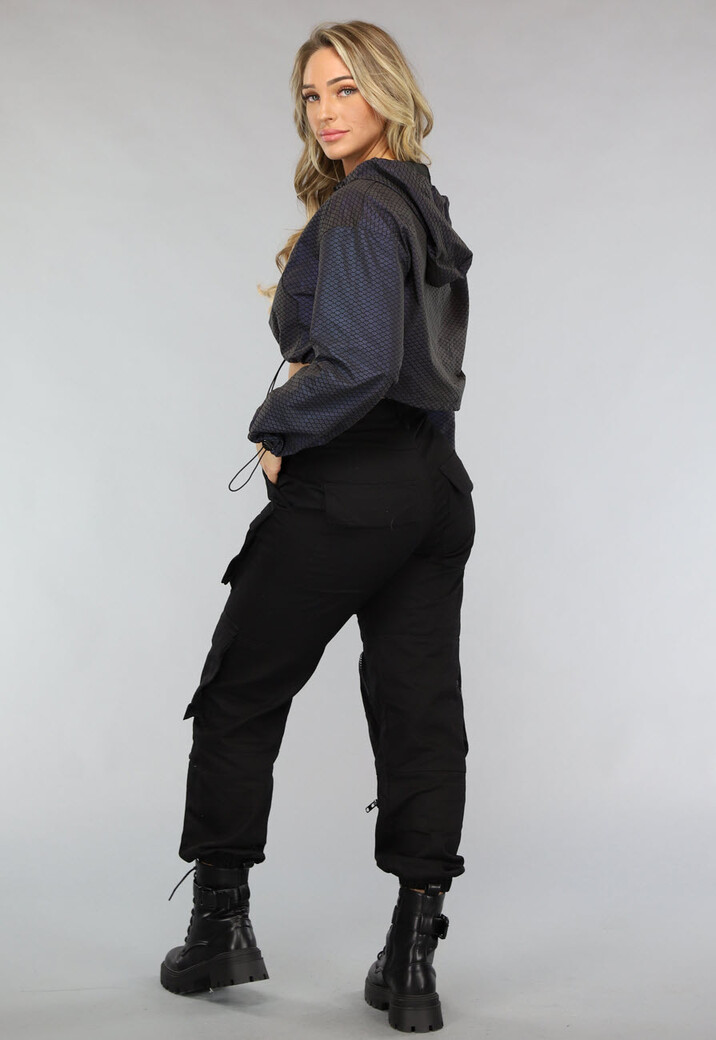 Reflecterend Cropped Windjack met Schubben Patroon met Capuchon