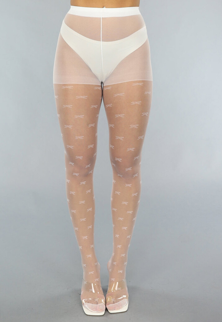 Witte 20 Denier Matte Panty met Strikjes
