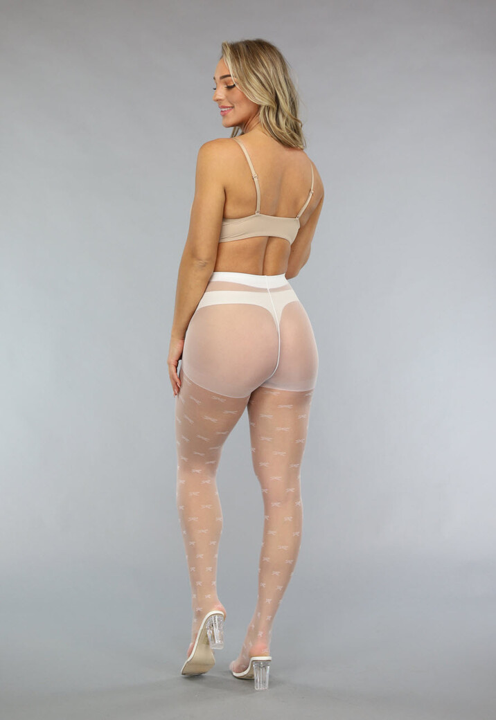 Witte 20 Denier Matte Panty met Strikjes