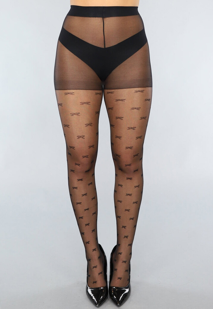 Zwarte 20 Denier Matte Panty met Strikjes
