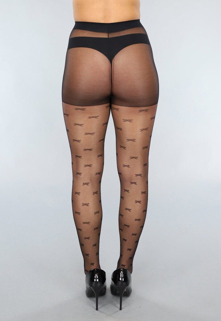 Zwarte 20 Denier Matte Panty met Strikjes