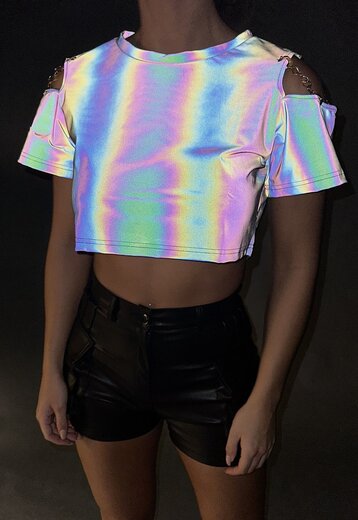Reflecterende Crop Top met Korte Mouwen