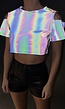 Reflecterende Crop Top met Korte Mouwen en Kettingdetail