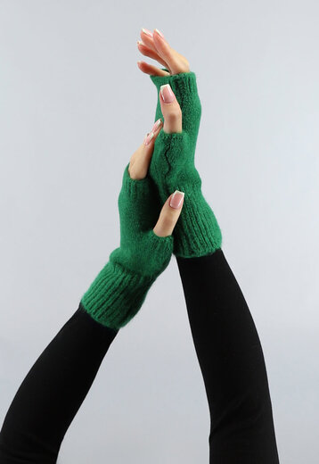 OP=OP.14.AV Groene Gebreide Vingerloze Handschoenen