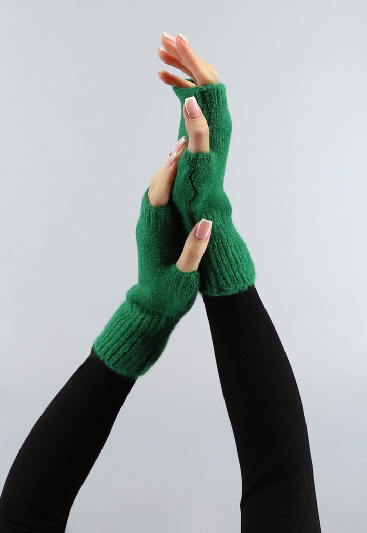 Groene Gebreide Vingerloze Handschoenen