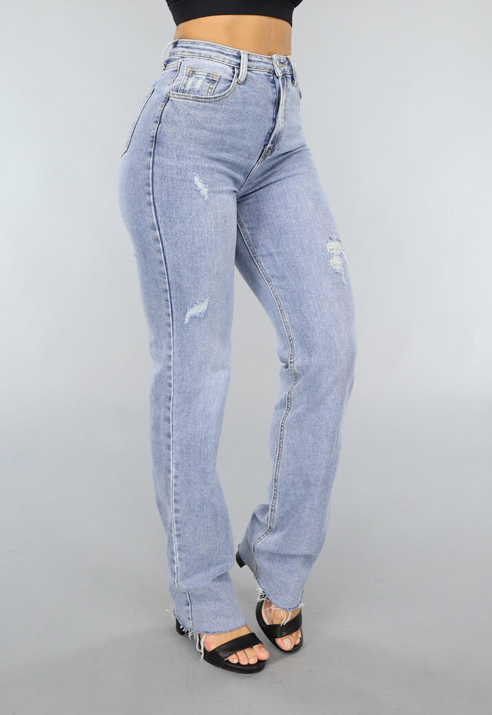 Blauwe Stretch Jeans met Rechte Pijpen
