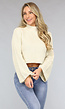 Beige Korte Gebreide Trui met Wijduitlopende Mouwen