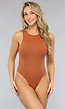 Camel Bodysuit van Stretch Stof