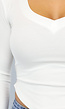 Witte Rib Top met Lange Mouwen en V Hals