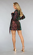 Multicolor Longsleeve Sequin Overslag Jurk met Strikdetail