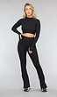 Zwarte Ribstof Flair Sportlegging met Split