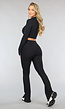 Zwarte Ribstof Flair Sportlegging met Split