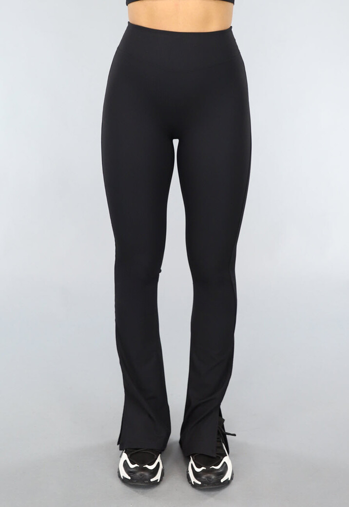 Zwarte Ribstof Flair Sportlegging met Split
