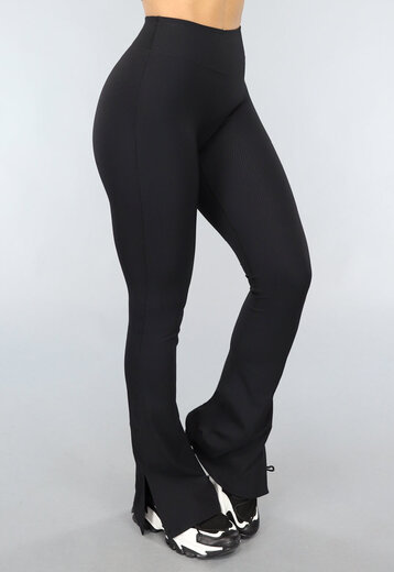 TERUG Zwarte Ribstof Flair Sportlegging met Split