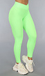 Neon Groene Stretchy Sportlegging met Aansluitend Model