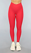 Rode Rib Sportlegging met Overslag Taille